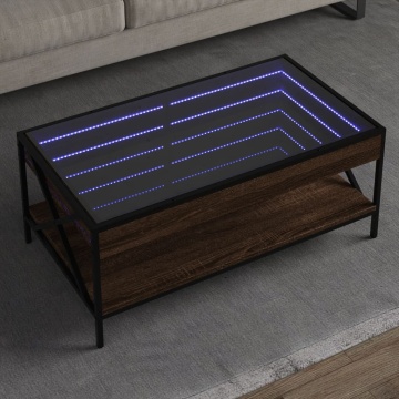 Măsuță de cafea cu LED infinity, stejar maro, 90x50x38 cm - Img 1