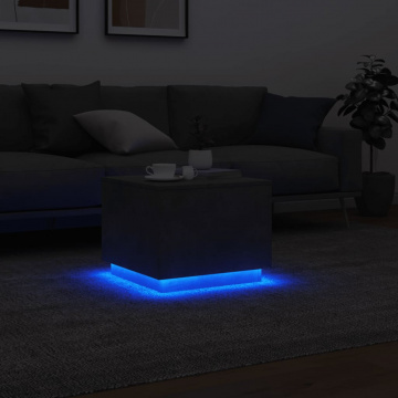 Măsuță de cafea cu lumini LED, gri beton, 50x50x40 cm - Img 8