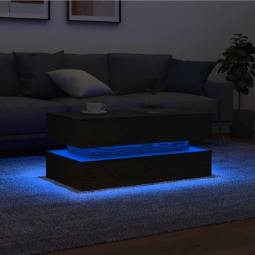 Masuta de cafea cu lumini LED Stejar negru 90x50x40 cm - Img 1