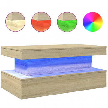 Măsuță de cafea cu lumini LED, stejar sonoma, 90x50x40 cm - Img 2