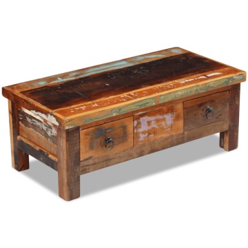 Măsuță de cafea cu sertare, 90x45x35 cm, lemn solid reciclat - Img 2