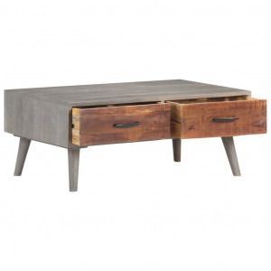 Măsuță de cafea gri 100x60x40 cm lemn masiv de mango nefinisat - Img 2