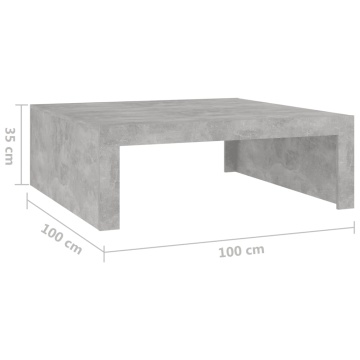 Măsuță de cafea, gri beton, 100x100x35 cm, PAL - Img 6
