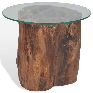 Măsuță de cafea, lemn de tec și sticlă, 50 x 40 cm - Img 3