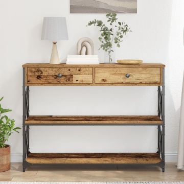 Mese consola din lemn vechi 100x28x75 cm din lemn îngineresc și oțel - Img 4