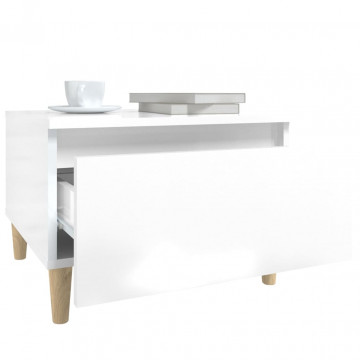 Mese laterale 2 buc. alb extralucios 50x46x35 cm lemn compozit - Img 5