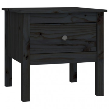 Mese laterale, 2 buc., negru, 50x50x49 cm, lemn masiv de pin - Img 3