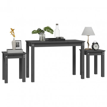 Mese suprapuse, 3 buc., gri, lemn masiv de pin - Img 4