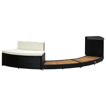 Mobilier de împrejmuire spa, negru, poliratan și lemn de acacia - Img 3