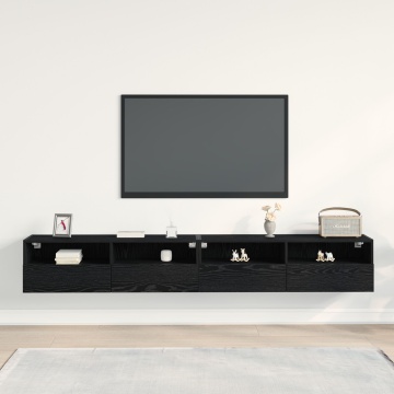 Mobilier TV Suport 2 buc Negru Stejar 100x30x30 cm Lemn prelucrat - Img 4