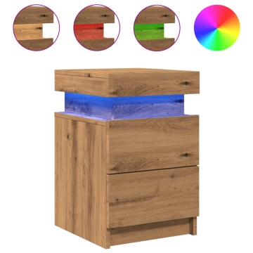 Noptieră cu LED, stejar artizanal, 35x39x55 cm, lemn prelucrat - Img 2