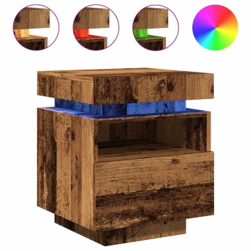 Noptieră cu lumini LED, lemn vechi, 40x39x48,5 cm - Img 2