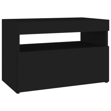 Noptieră cu lumini LED, negru, 60x35x40 cm, lemn prelucrat - Img 7