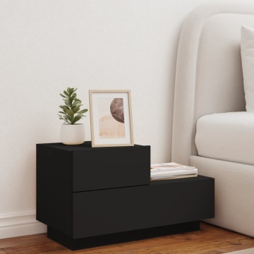 Noptieră cu lumini LED, negru, 70x36x40,5 cm - Img 3