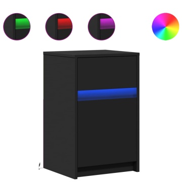 Noptieră cu lumini LED, negru, lemn prelucrat - Img 2