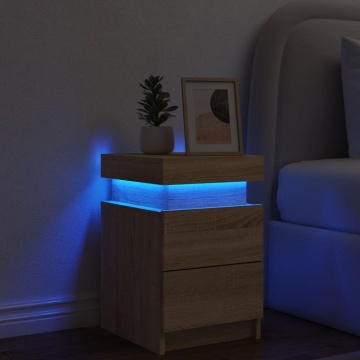 Noptieră cu lumini LED, stejar sonoma, 35x39x55 cm - Img 4