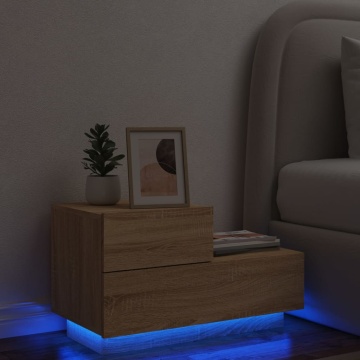 Noptieră cu lumini LED, stejar sonoma, 70x36x40,5 cm - Img 1