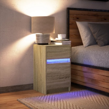 Noptieră cu lumini LED, stejar sonoma, lemn prelucrat - Img 8