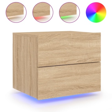 Noptieră montată pe perete cu lumini LED, stejar sonoma - Img 2