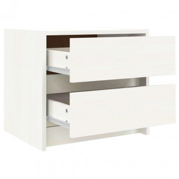 Noptiere, 2 buc., alb, 40x31x35,5 cm, lemn masiv de pin - Img 6