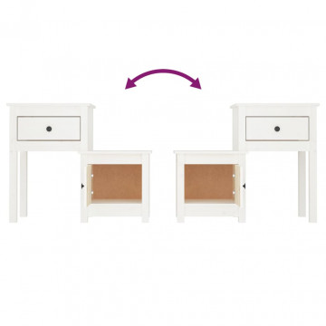 Noptiere, 2 buc., alb, 79,5x38x65,5 cm, lemn masiv de pin - Img 5