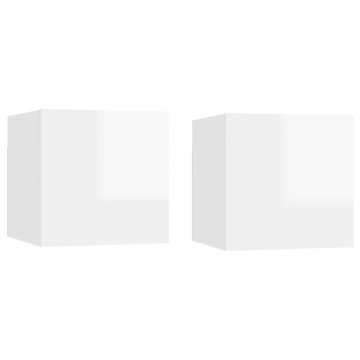 Noptiere, 2 buc, alb extralucios, 30,5x30x30 cm, lemn prelucrat - Img 1
