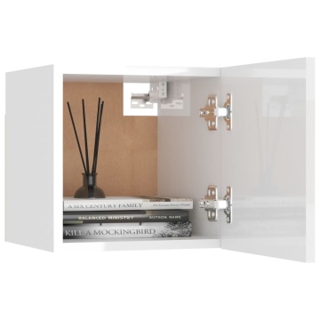 Noptiere, 2 buc, alb extralucios, 30,5x30x30 cm, lemn prelucrat - Img 4