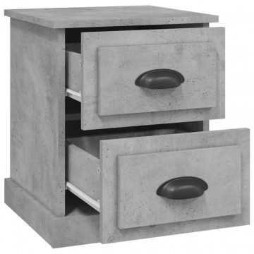 Noptiere, 2 buc, gri beton, 39x39x47,5 cm, lemn prelucrat - Img 6