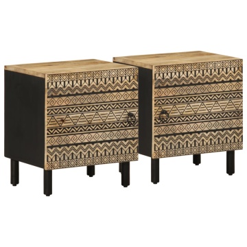 Noptiere, 2 buc., negru, 40x33,5x46 cm, lemn masiv mango brut - Img 1