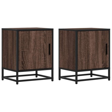 Noptiere 2 buc Stejar maro 40x31x50 cm Lemn prelucrat și metal - Img 2