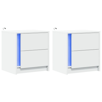 Noptiere cu lumini LED, 2 buc., alb, lemn prelucrat - Img 3