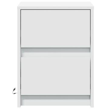 Noptiere cu lumini LED, 2 buc., alb, lemn prelucrat - Img 5