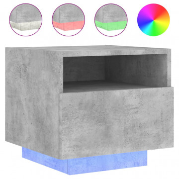 Noptiere cu lumini LED, 2 buc., gri beton, 40x39x37 cm - Img 8