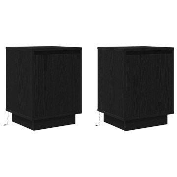 Noptiere cu lumini LED 2 buc Negru 38x34x50 cm - Img 3
