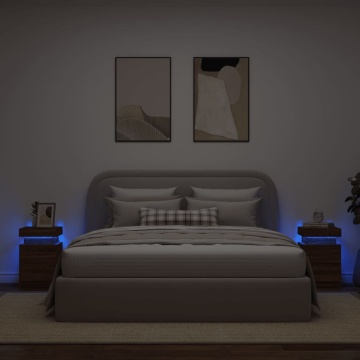 Noptiere cu lumini LED, 2 buc., stejar maro, 35x39x55 cm - Img 4