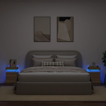 Noptiere cu lumini LED, 2 buc., stejar sonoma, 35x39x55 cm - Img 4