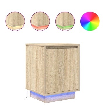 Noptiere cu lumini LED 2 buc Stejar Sonoma 38x34x50 cm - Img 2