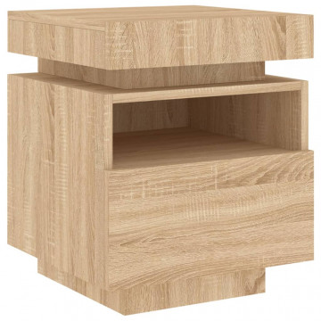 Noptiere cu lumini LED, 2 buc., stejar sonoma, 40x39x48,5 cm - Img 5