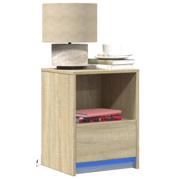 Noptiere cu lumini LED, 2 buc., stejar sonoma, lemn prelucrat - Img 1