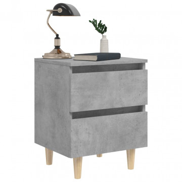 Noptiere cu picioare lemn masiv pin 2 buc. gri beton 40x35x50cm - Img 6