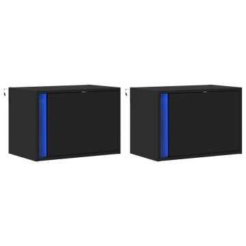 Noptiere montate pe perete cu lumini LED, 2 buc., negru - Img 3