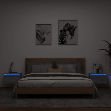 Noptiere montate pe perete cu lumini LED, 2 buc., sonoma gri - Img 1