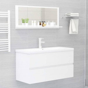 Oglindă de baie, alb extralucios, 90 x 10,5 x 37 cm, PAL - Img 4