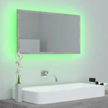 Oglindă de baie cu LED, gri beton, 80x8,5x37 cm, acril - Img 4