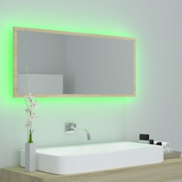 Oglindă de baie cu LED, stejar sonoma, 100x8,5x37 cm, acril - Img 4