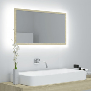 Oglindă de baie cu LED, stejar sonoma, 80x8,5x37 cm, PAL - Img 1