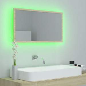 Oglindă de baie cu LED, stejar sonoma, 80x8,5x37 cm, PAL - Img 4