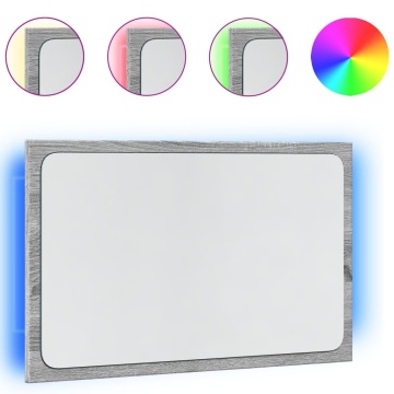 Oglindă de baie LED, gri sonoma, 60x8,5x38 cm lemn prelucrat - Img 2