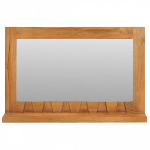 Oglindă de perete cu raft, 60x12x40 cm, lemn masiv de tec - Img 2