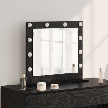 Oglindă de toaletă cu lumini LED Stejar Negru 60x55x18 cm - Img 1
